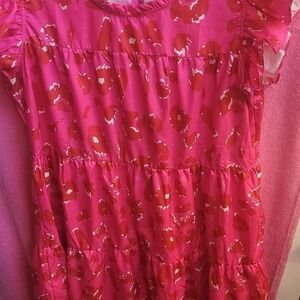 Plus size 3X pink red‎ mini dress with tiers and ruffles and keyhole closure